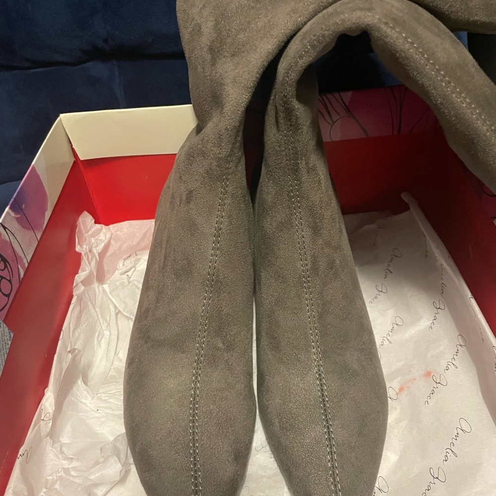 Chic Gray Faux Suede Heeled Boots
